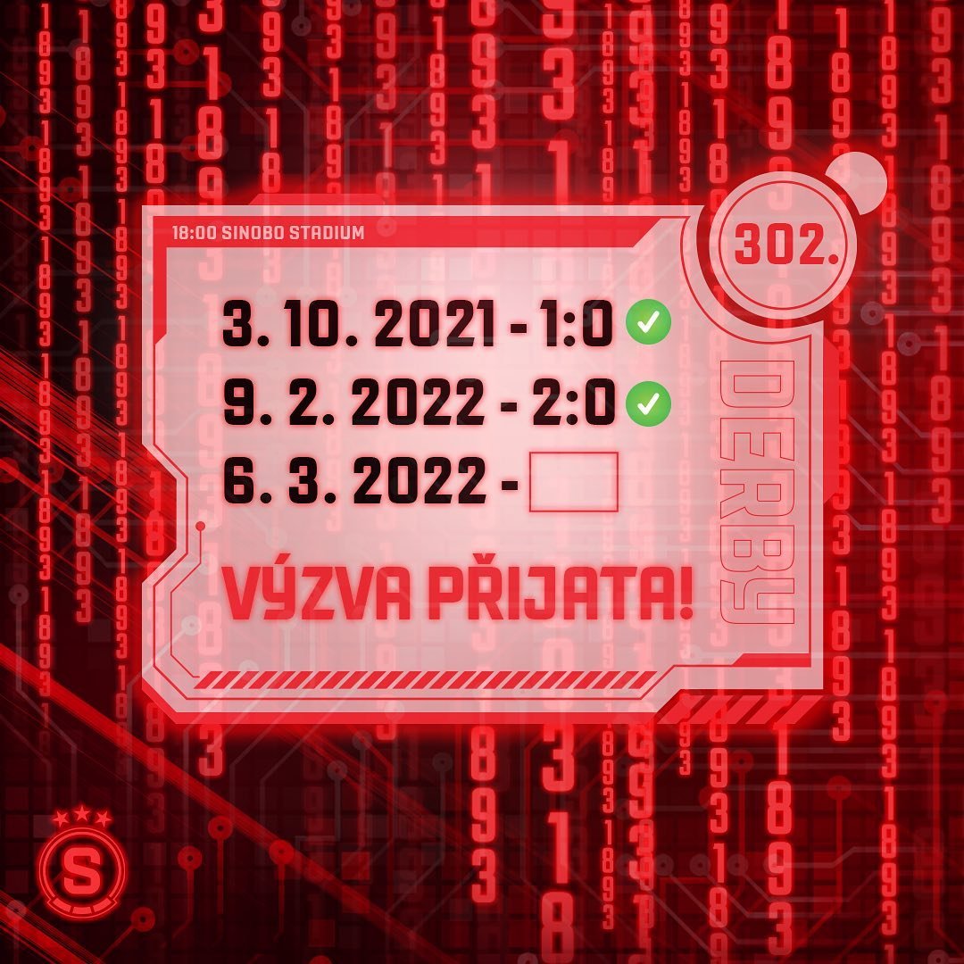 3️⃣0️⃣2️⃣ Dnes se hraje 302. derby!

? Poslední dva duely proti Slavii jsme vyhráli, teď nás čeká vyprodaný stadion soupeře. Výzva přijata! ⚔️

Sledujte od 18:00 na @o2tvsportcz!#acsparta